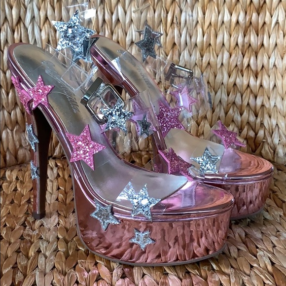 New Sugarthrillz “Star Shook” Pink Platform Heels - Picture 6 of 7